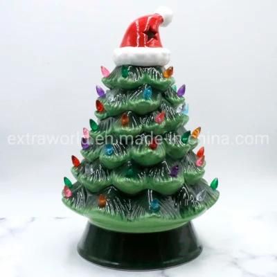 Hand-Painted Ceramic Christmas Tree Home Decoration Gift with LED Light