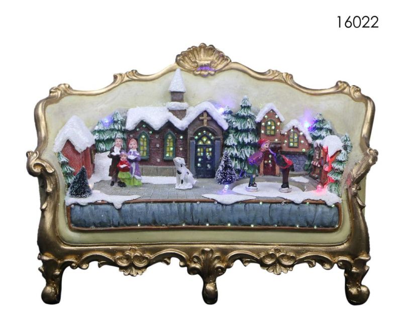 Custom Christmas Village Houses Home Indoor Decoration Resin Christmas Church House Decoration with LED