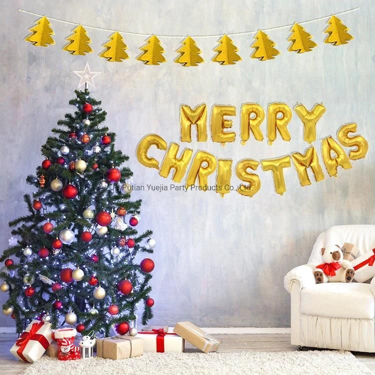 Merry Christmas Banner 3D Tree Garland Bunting Paper Lantern Foil Latex Balloon Decoration Set Party Supplies