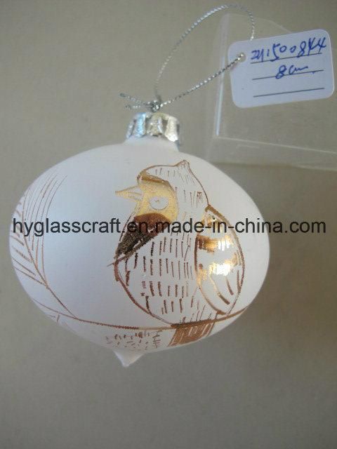 White Christmas Glass Ornaments with Bird Pattern