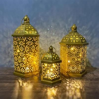 Decorations Table Decor Lantern with Flickering LED Eid Mubarak Lantern with LED Decorative Hanging Lantern