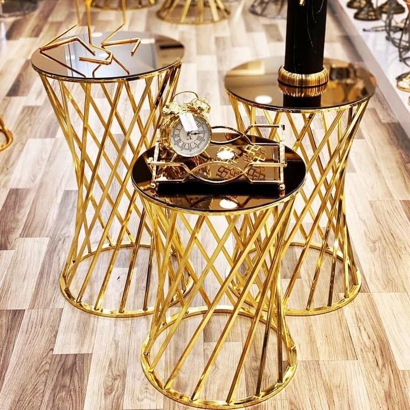 Modern Wedding Furniture Golden Design Stainless Steel Round 3 Piece Cake Table