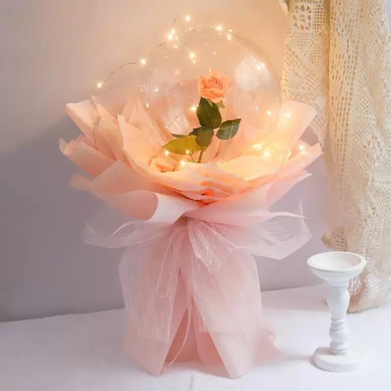 Valentine′s LED Bobo Balloons with Artificial Rose Flower for Wedding Party Decoration