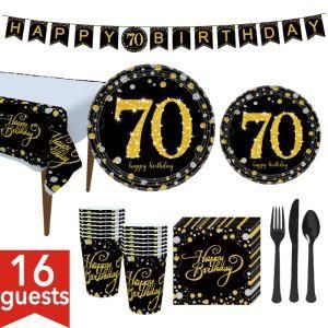 Black Gold Party Disposable Tableware 70th Birthday Table Decoration Party Supplies