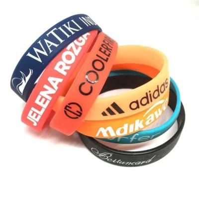 Wholesale Silicon Colorful Debossed Logo Silicone Rubber Bracelet for Promotional Gift Hand Sanitzer Bangle Keyring