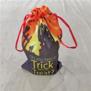 Yellow Moon and Scary Castle Printing Polyester Halloween Satin Gift Bag