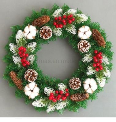 Artificial PVC Mixed PE Christmas Wreath with Christmas Decoiration