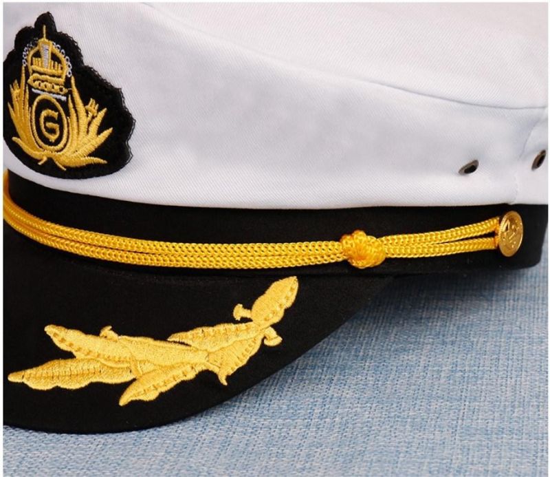 New Style 100%Cotton Captain Hat Party Yacht Officer Hat, White Navy Uniform Captain Cap