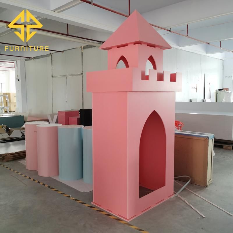 New Design PVC Production Pink Wedding Banquet Event Children Birthday Party Decoration Fortress Backdrop