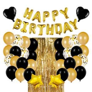 16&quot; Happy Birthday Black Gold Sequin Balloon Rain Silk Curtain Party Decorations