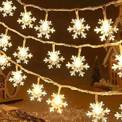 LED Christmas Snowflake String Lights Winter Fairy Lights Home Decor Indoor Outdoor Xmas Tree Decorations