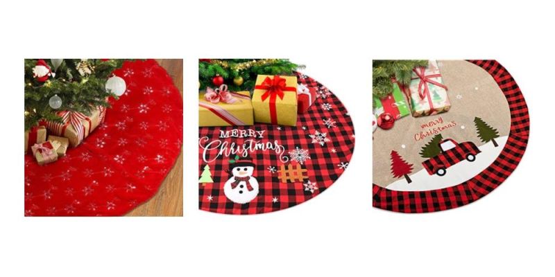 Faux Velvet Trim X-Mas Tree Skirt Santa Suit Pattern Christmas Tree Mat with Plush Mercerized Velvet for Christmas Holiday Decorations Indoor Outdoor (Red)