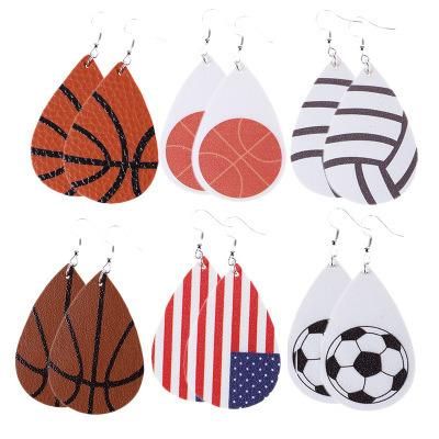 Hot Sale Women American Flag Earring Faux Leather Football Baseball Basketball Earrings