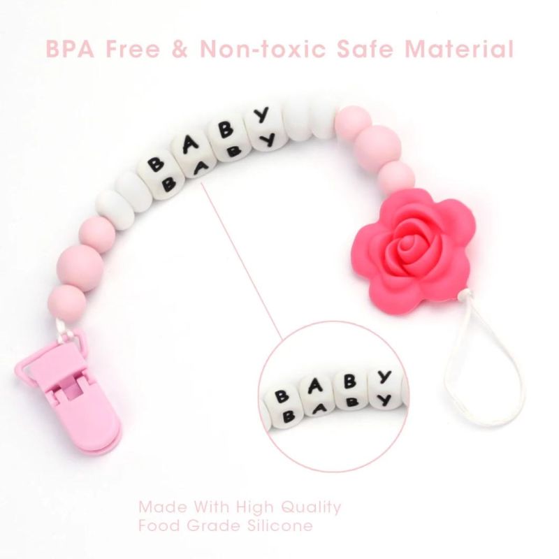 Pacifier Clip Baby Silicone Teething Beads Paci Holder Soothie Clips Teether Toy Chewbeads Baby Birthday Shower Gift