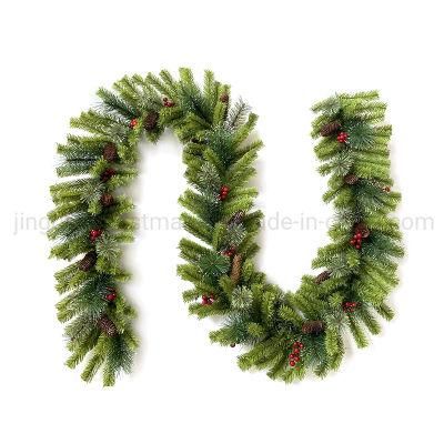 Christmas Garland with Red Berries and Pinecones