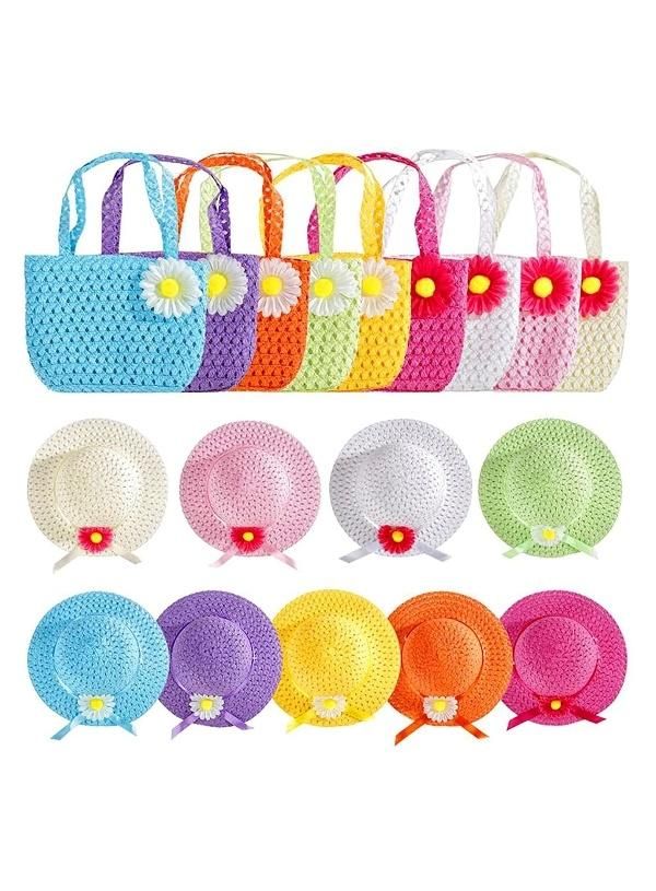 Easter Dress up Set Includes Girl Tote Bag Easter Girl Sun Cap UV Bucket Hat Straw Hat
