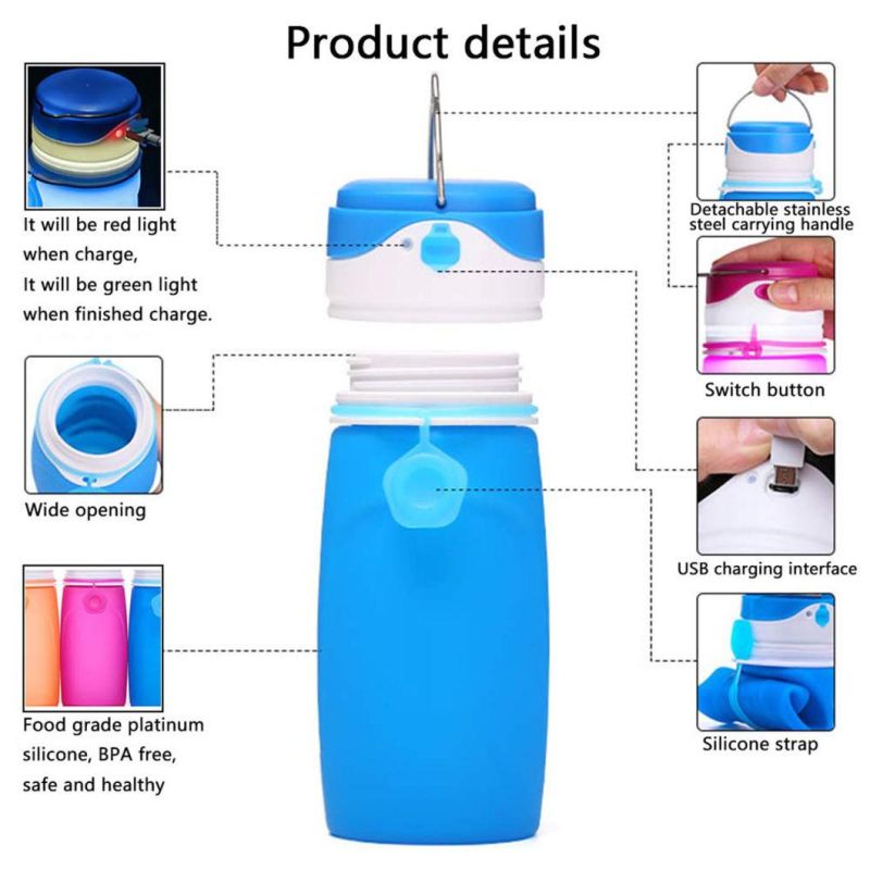 Collapsible Water Bottles with USB Rechargeable LED Light