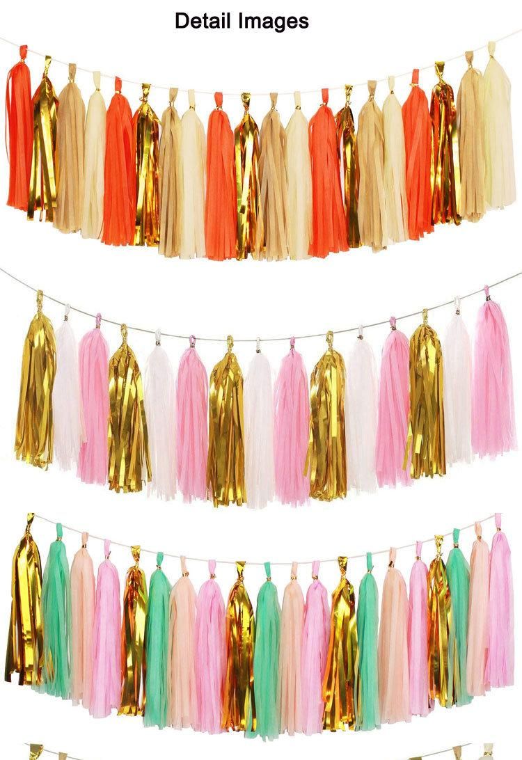 Horse Hair Tassels Tissue Paper Garland Tassel Fringe Foil Party Decorations