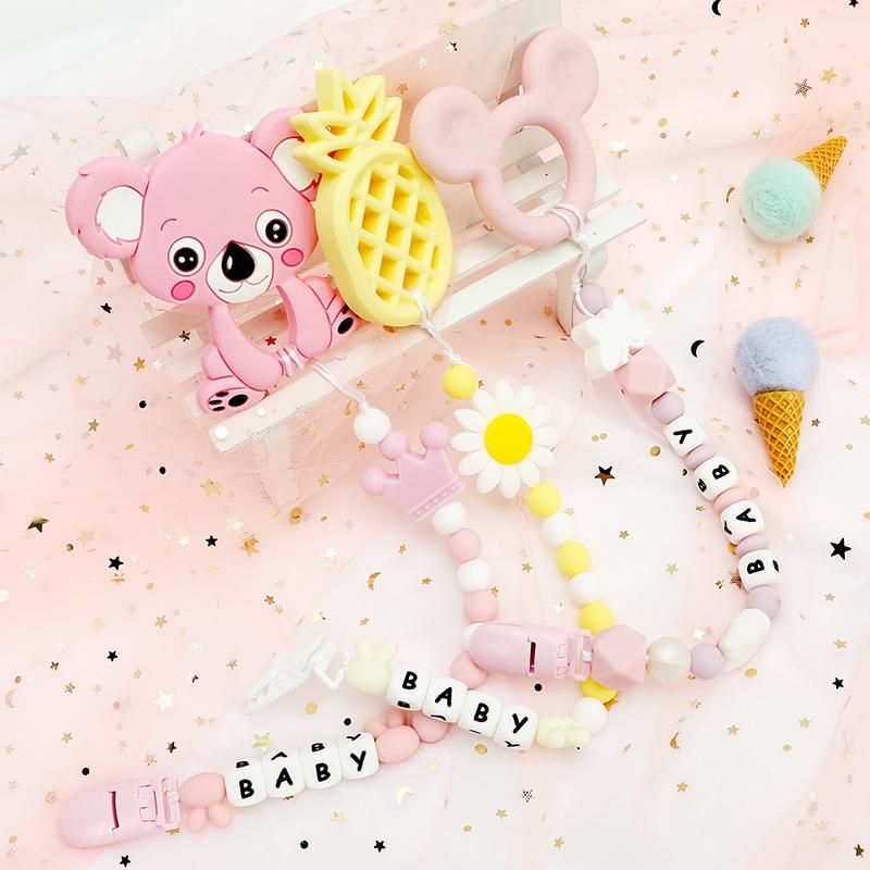 Wholesale BPA Free Chewable Food Grade Silicone Dummy Nipple Holder Clip Silicone Baby Pacifier Chain