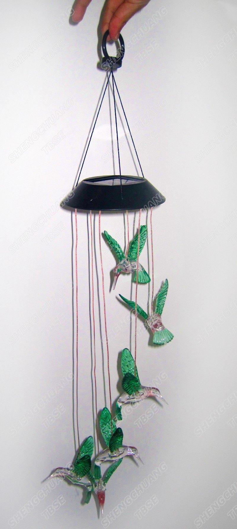 Color Changing Solar LED Wind Chimes Lights with Hummingbirds for Decoration SL-FL-Hb