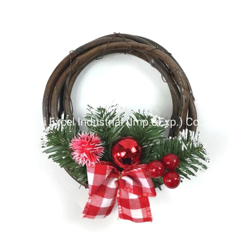 Natural Rattan Wreaths Decor PVC Leaves Wooden Garlands Ring Wreath
