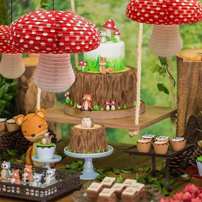 8 " 14" Big Red Lovely Mushroom Paper Lantern Birthday Party Decoration Children Cartoon Portable Lantern Jungle Set Photo Prop