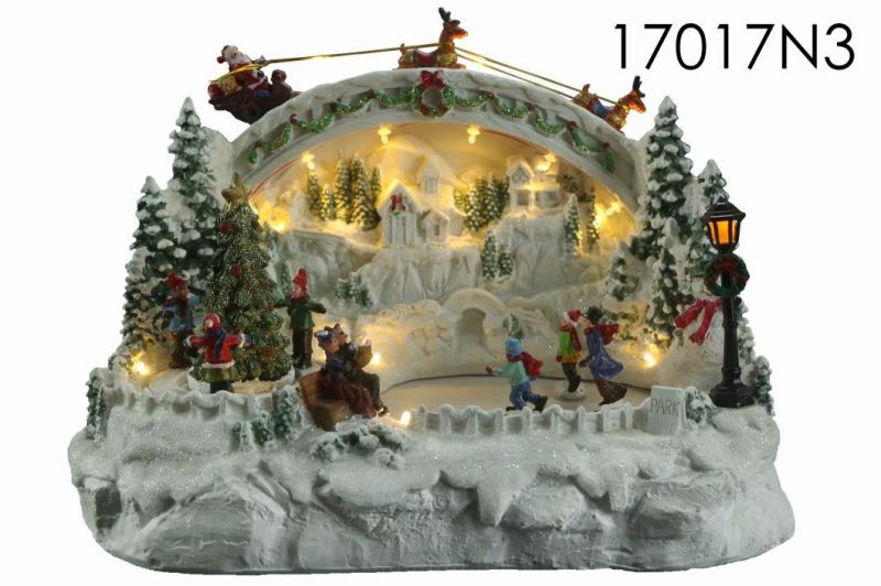 Christmas Village with Flying Deer LED Scene and Children Around The Tree Rotatio for Christmas Gifts House Decorations for Kids