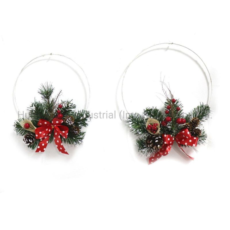 Metal Wire Circle Garland Hanging Decorative Wreath Pinecone Berry Wreath