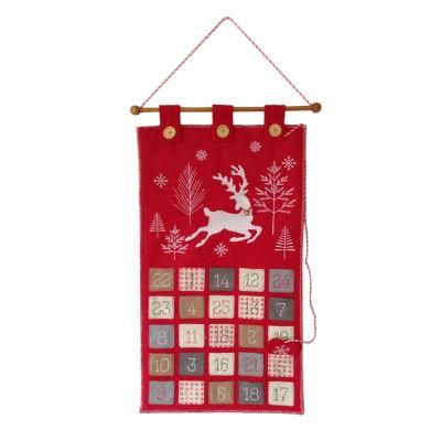 Hot Red Decoration Christmas Ornament Wall Advent Calendar with Strap