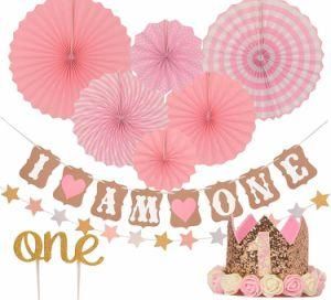 Pink Paper Birthday Banner Cake Topper Birthday Party Supplies