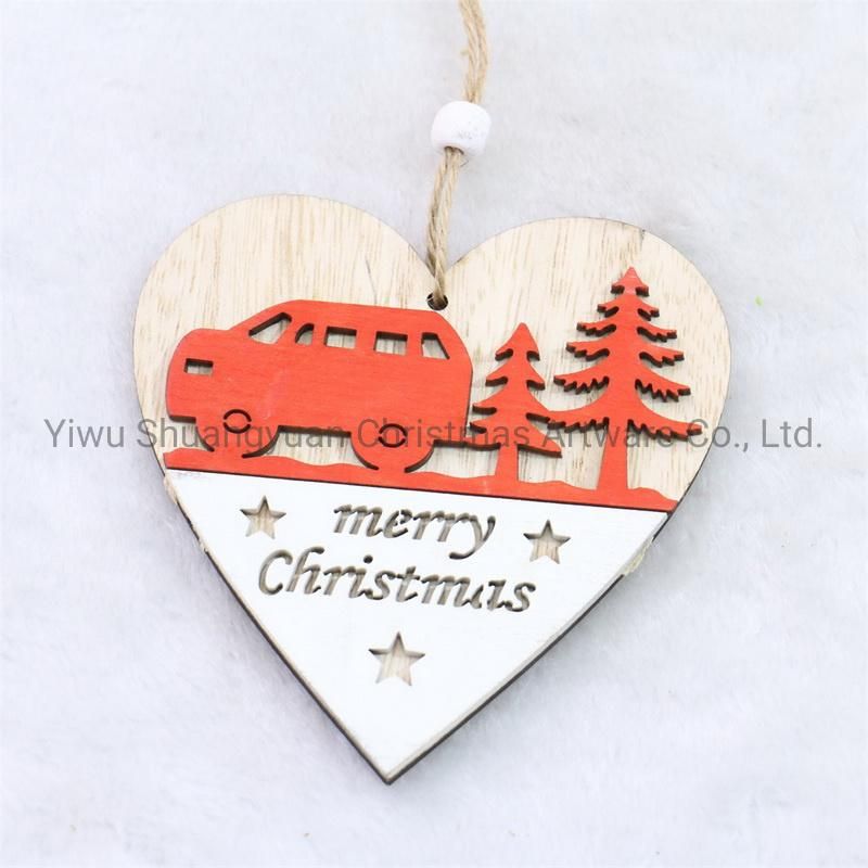 Christmas Wooden Heart Decor for Holiday Wedding Party Decoration Supplies Hook Ornament Craft Gifts