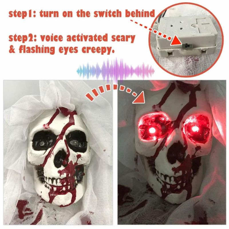 5.2FT Animated Halloween Decorations Outdoor Scary Haunted House Prop Decor Party Hanging Screaming Bride Ghost Skull with Voice Activated Scary and Flashing Ey