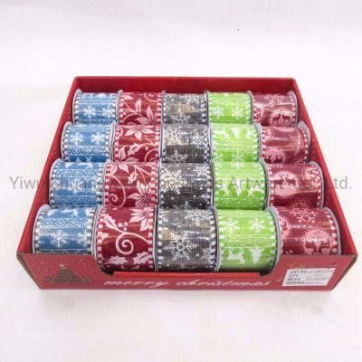 Colorful Christmas Ribbon Christmas Linen Ribbon with Painting for Christmas Decoration