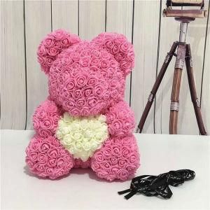 16&quot;/40cm Pink Rose Bear with a White Heart as Christmas Decoration or Gift Piece
