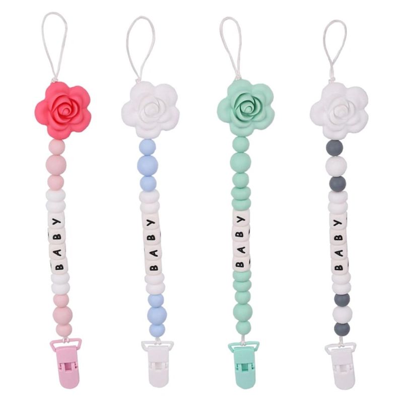 Pacifier Clip Baby Silicone Teething Beads Paci Holder Soothie Clips Teether Toy Chewbeads Baby Birthday Shower Gift