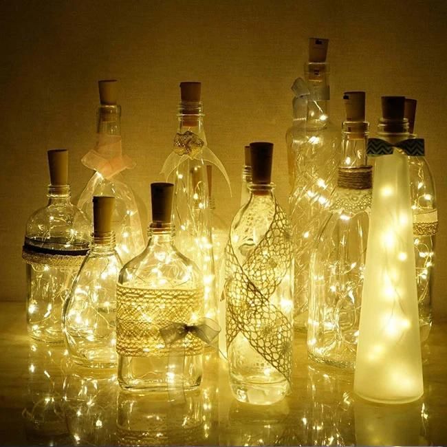 Cork Wine Bottle LED Silver Copper Wire String Light 1m 10LEDs Lr44 Battery Powered for Glass Craft Party Decoration