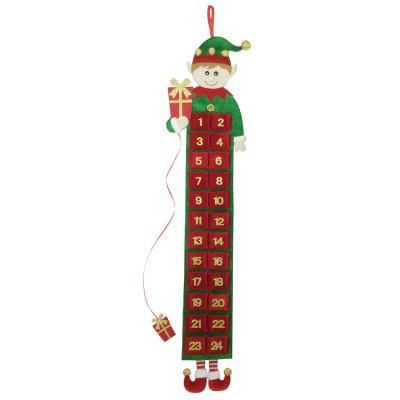 New 24 Pockets Long Advent Calendar Christmas Elf Design Wall Hangings for Home Decor