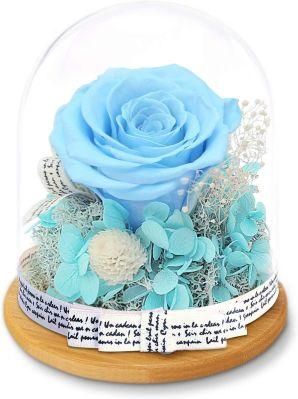 Forever Blue Rose in Glass Dome - Handmade Artificial Flowers Galaxy Roses Idea Gifts for Women or Friend or Family on Christmas Valentine&prime;s Day