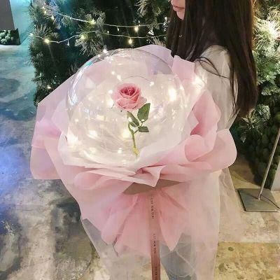 Valentine&prime;s LED Bobo Balloons with Artificial Rose Flower for Wedding Party Decoration