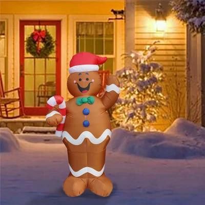 5FT Gingerbread Inflatable Ginger with Candy Cane for Holiday Yard