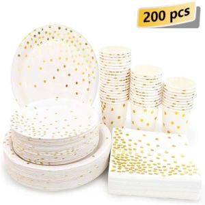 200PCS Cup Plate Disposable Set Adult Birthday Party Decor Wedding Tableware