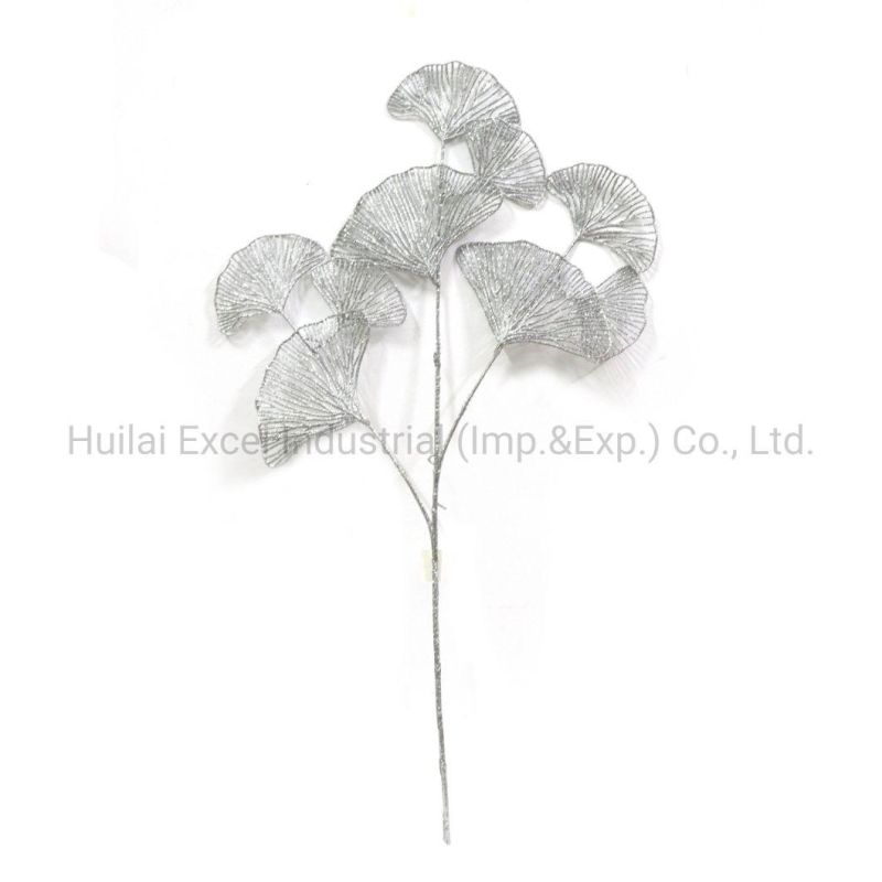Ginkgo Leaf Pick Christmas Decoration Glitter Christmas Bouquet Artificial Pick