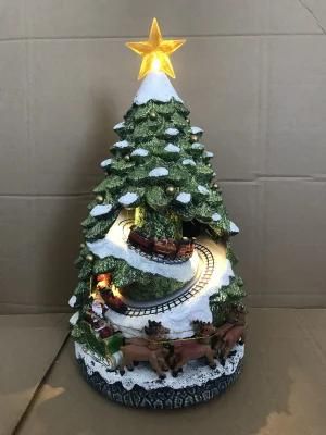 High Quality Resin Christmas LED Tree W/ Turning Cake &amp; Music Tabletop Ornament