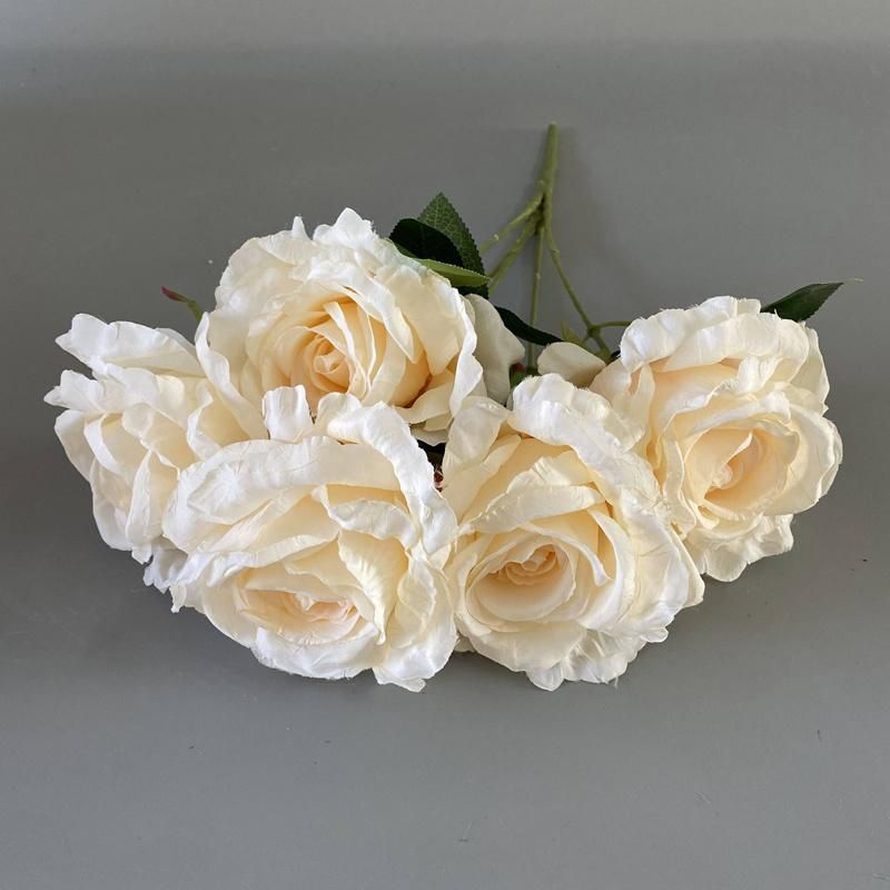 Hot Sale Quality Silk 5heads Rose Flower Silk Rose Flower Bouquet for Wedding Decoration