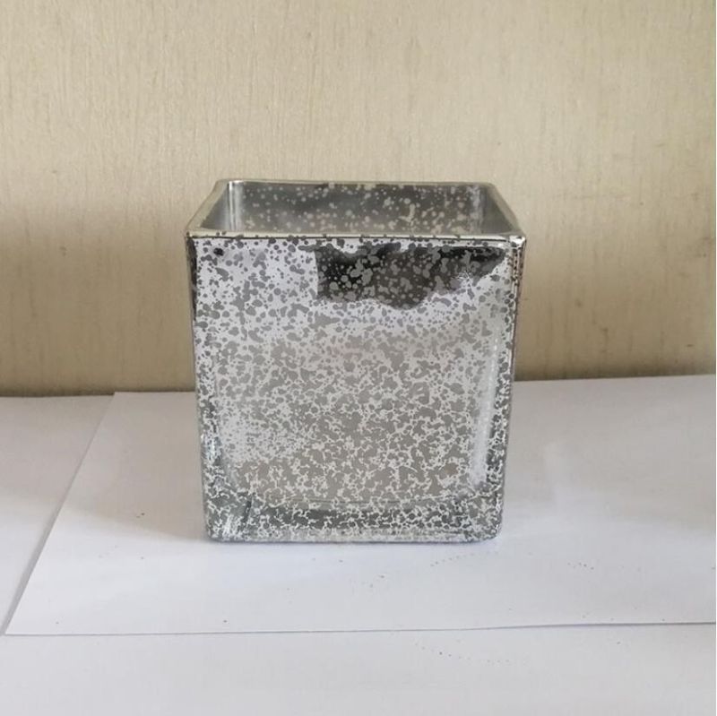 Wholesale Silver Electroplate Candle Cup Nordic Square Glass Candle Jars