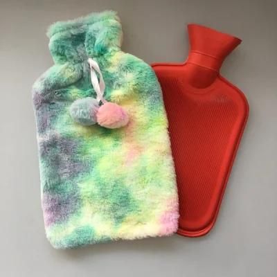 Colorized Printing Fake Rabbit Fur Plush Cover for Hot Water Bottle