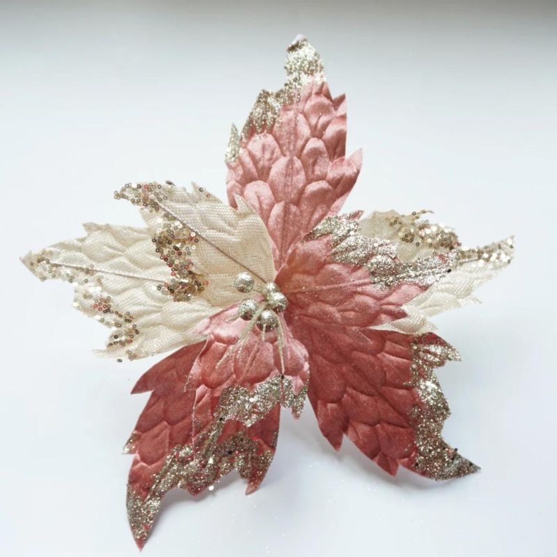 Christmas Glitter Poinsettia Christmas Flowers Decoration Ornaments for Christmas Tree