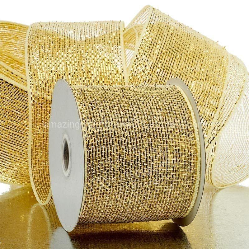 Half Solid Metallic 4′′ Wedding Deco Mesh Ribbons