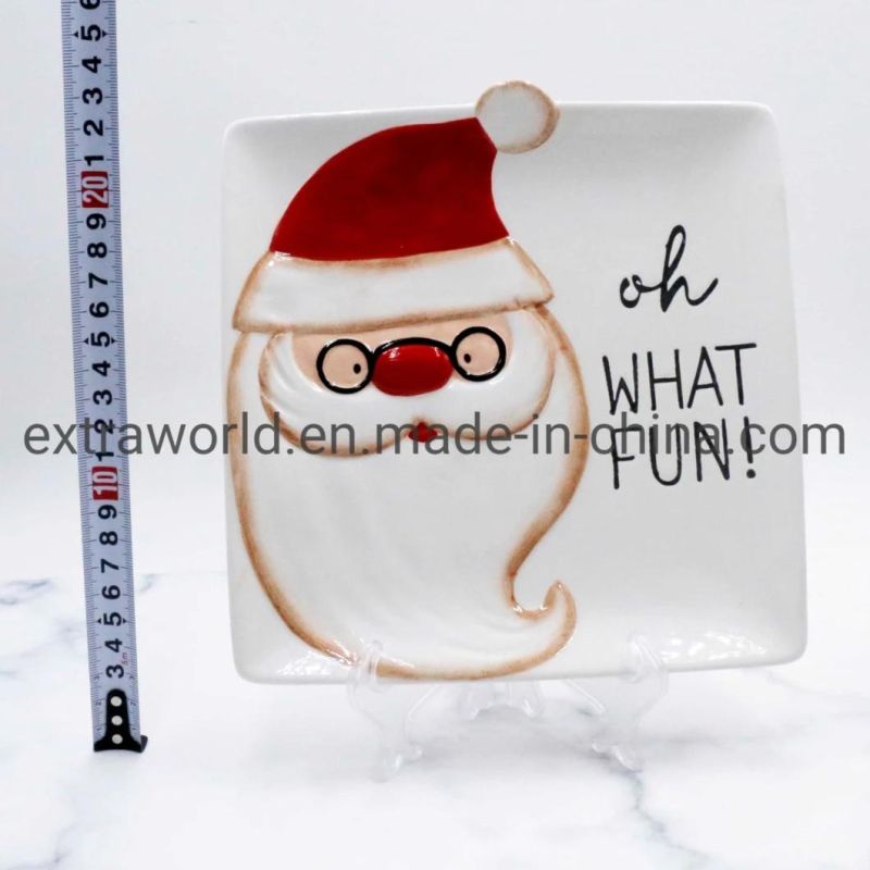 Handpainting Craft Christmas Newly Santa Promotional Gift Dinnerware Plate