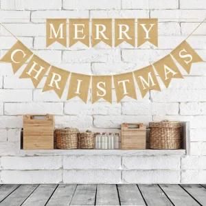 Christmas Decorative Flag Banner Merry Christmas DIY Linen Swallowtail Flag